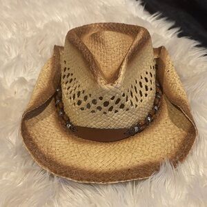 Stylish Straw Cowboy Hat with Beaded Band